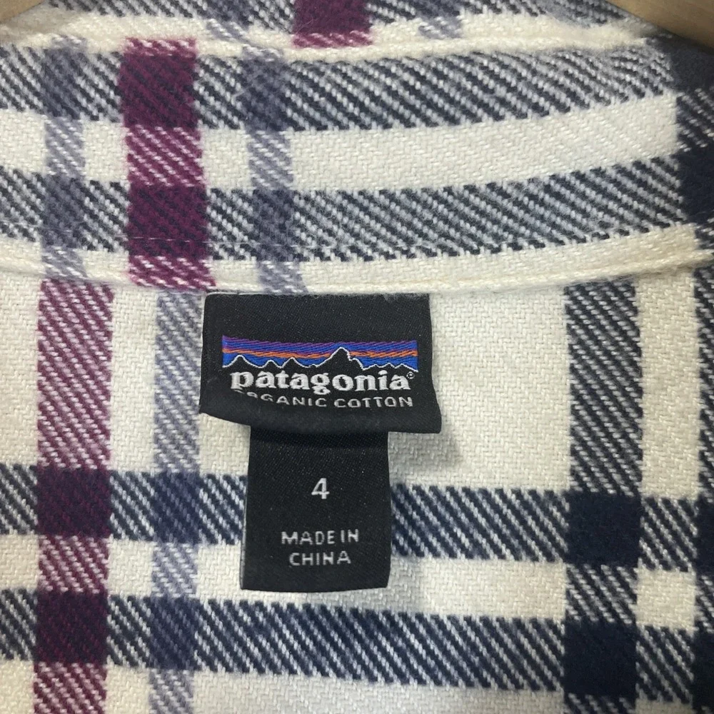 Patagonia Flannel Shirt Womens 4 White Plaid Organic Cotton Button Up 0217 - Picture 3 of 8